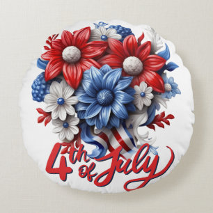 4. Juli Blumen in Rot Weiß & Blau Patriotisch Rundes Kissen