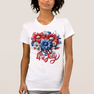 4. Juli Blumen in Rot Weiß & Blau Patriotisch T-Shirt