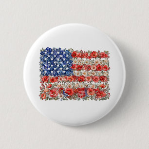 4. Juli Blumige USA-Flagge Button