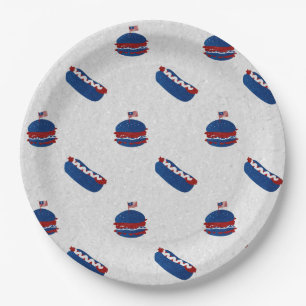 4. Juli Burger & Hot Dog Glitter Pappteller