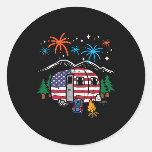 4. Juli Camper Van Us Flagge Patriotisches Camping Runder Aufkleber