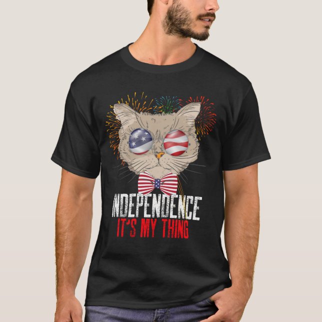 4. Juli Cat and Funny Independence Day T - Shirt (Vorderseite)