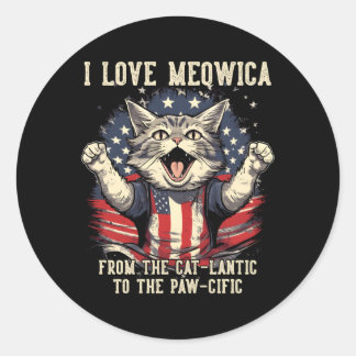 4. Juli Cat I Liebe Meowica Patriotic Happy Cat Runder Aufkleber