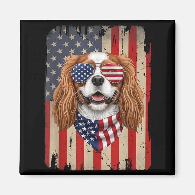 4. Juli Cavalier King Charles Spaniel Hund Magnet (Vorne)
