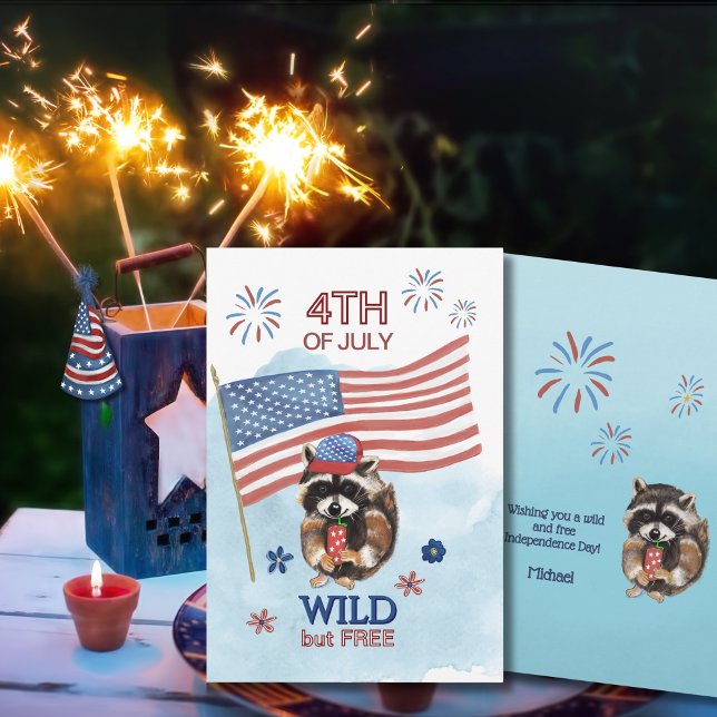 4. Juli coole Patriotische Rennkarte Feiertagskarte (4th of July cool Patriotic Racoon Card)