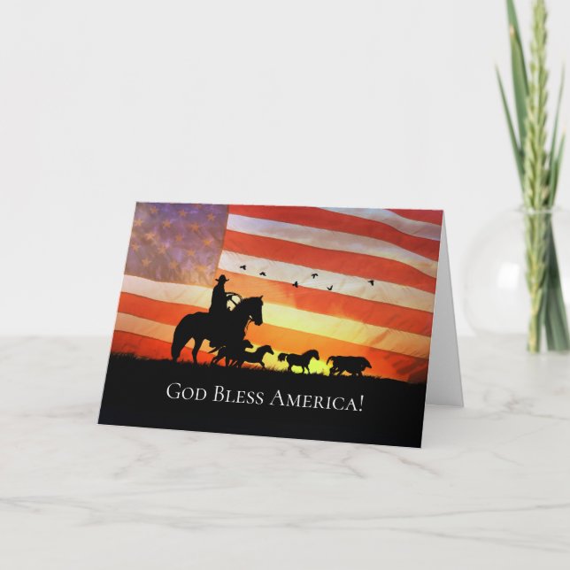 4. Juli Cowboy Gott segne Amerika Karte (Vorderseite)