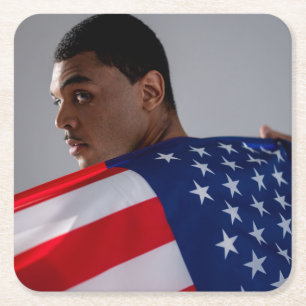 4. Juli Custom 2 Foto doppelseitig Rechteckiger Pappuntersetzer