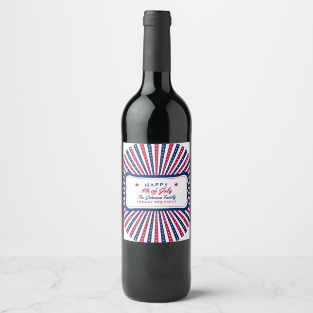 4. Juli Custom American Family Summer GRILLEN Part Weinetikett (Vorderseite)