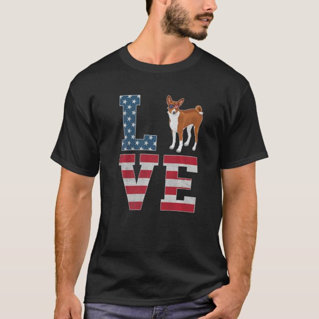 4. Juli Dekor Patriotische Liebe Basenji Dog Ameri T-Shirt (Vorderseite)