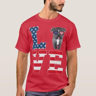 4. Juli Dekor Patriotische LIEBE Pitbull Hund Amer T-Shirt