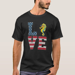 4. Juli Dekor Patriotische Liebe Seepferd Amerikan T-Shirt