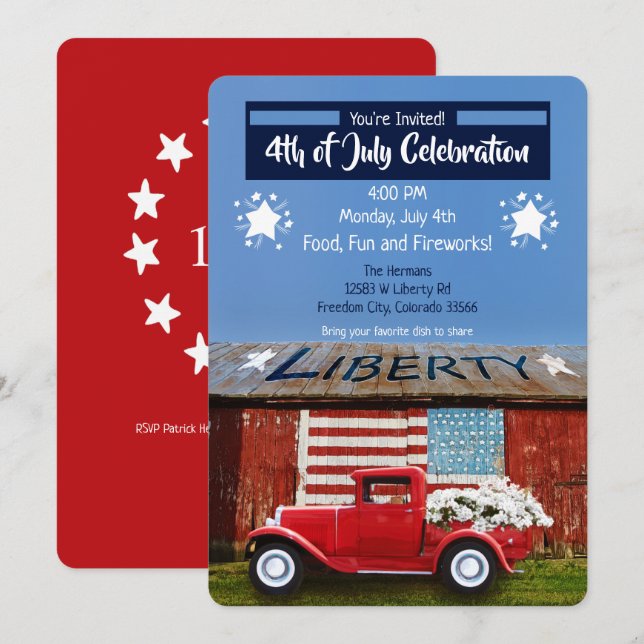 4. Juli Einladung von Patriotic Red Truck (Vorne/Hinten)