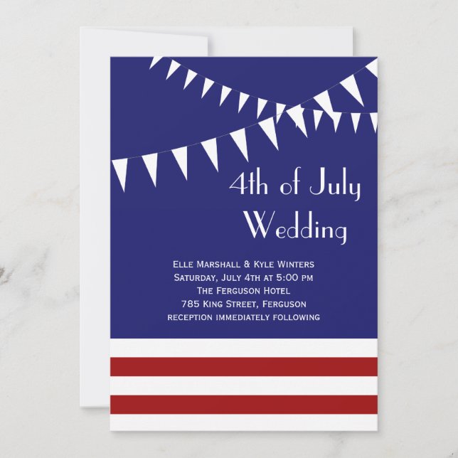 4. Juli Einladung zu Rot, Weiß und Blau Hochzeit (Vorderseite)