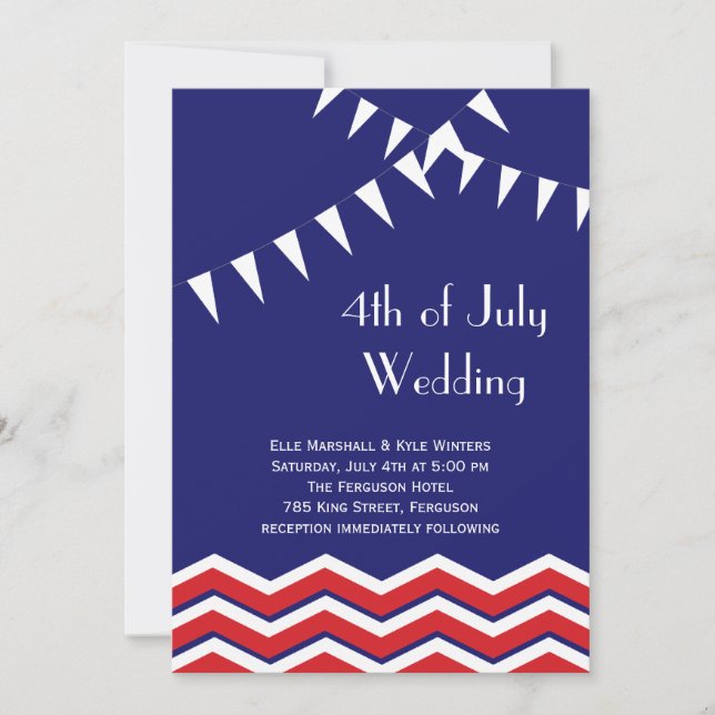 4. Juli Einladung zur Hochzeit - Chevrons & Flags (Vorderseite)