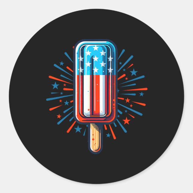 4. Juli Eiscreme American Flag Patriotic Summ Runder Aufkleber (Vorderseite)