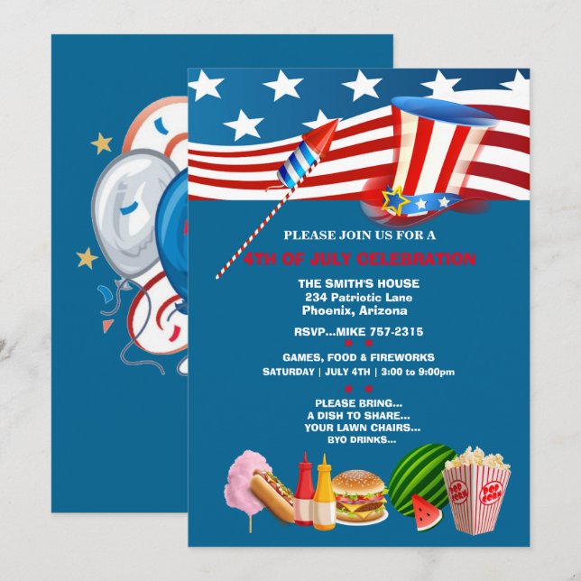 4. Juli Feier Party Patriotic Einladung (Vorne/Hinten)
