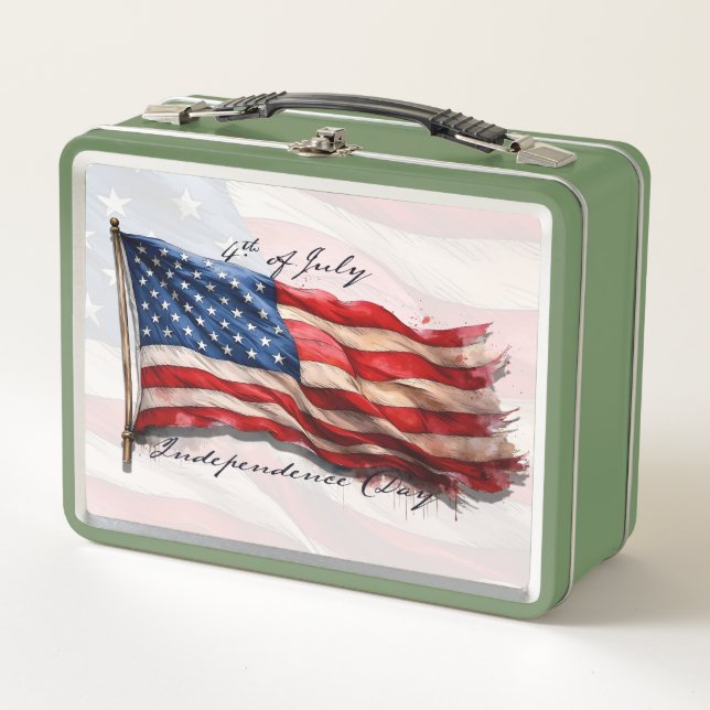 4. Juli - Feiern mit US-Flagge Metall Brotdose (Vorderseite)