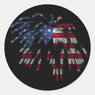 4. Juli Feuerwerk & Amerikanische Flagge in Lights Runder Aufkleber