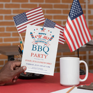 4. Juli Feuerwerk-BBQ-Party-Einladung Einladung