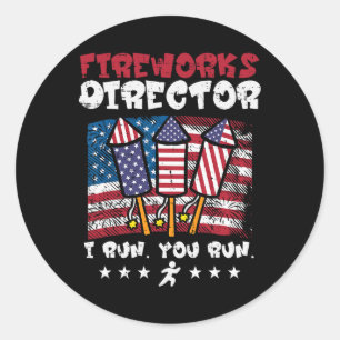 4. Juli Feuerwerk Direktor I Run Funny Us Flag Am Runder Aufkleber