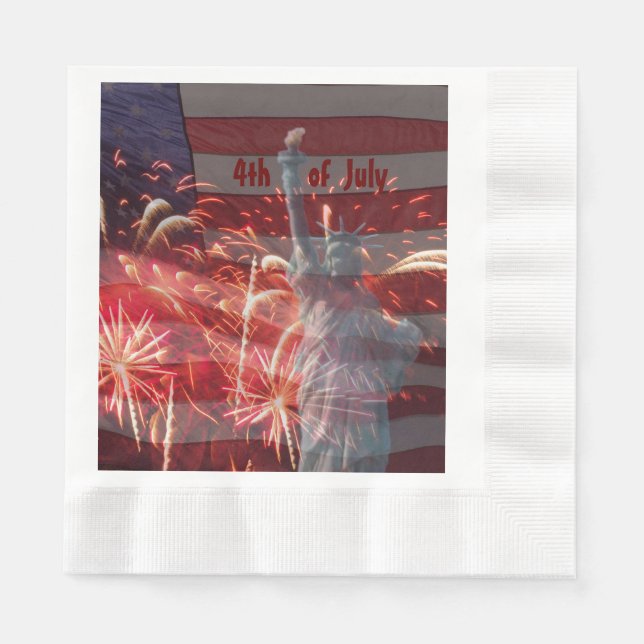 4. Juli Feuerwerk Flaggenstatue der Freiheit Serviette (Vorderseite)