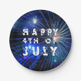 4. Juli Feuerwerk in Blue Hue Party Pappteller