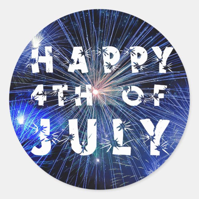 4. Juli Feuerwerk in Blue Hue Party Runder Aufkleber (Vorderseite)