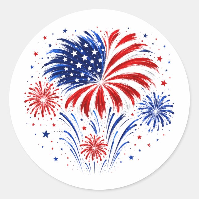 4. Juli Feuerwerk Runder Aufkleber (Vorderseite)