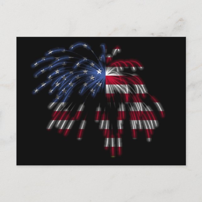 4. Juli Feuerwerke u. die amerikanische Flagge in Postkarte (Vorderseite)