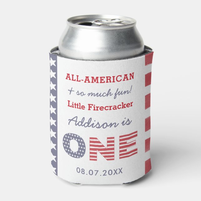 4. Juli Firecracker 1. Geburtstag Gastgeschenk Dosenkühler (Kanne Vorderseite)