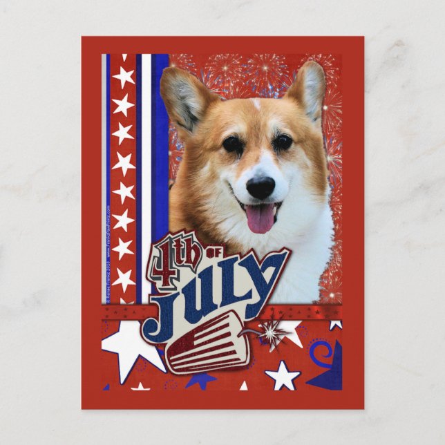 4. Juli Firecracker - Corgi Postkarte (Vorderseite)