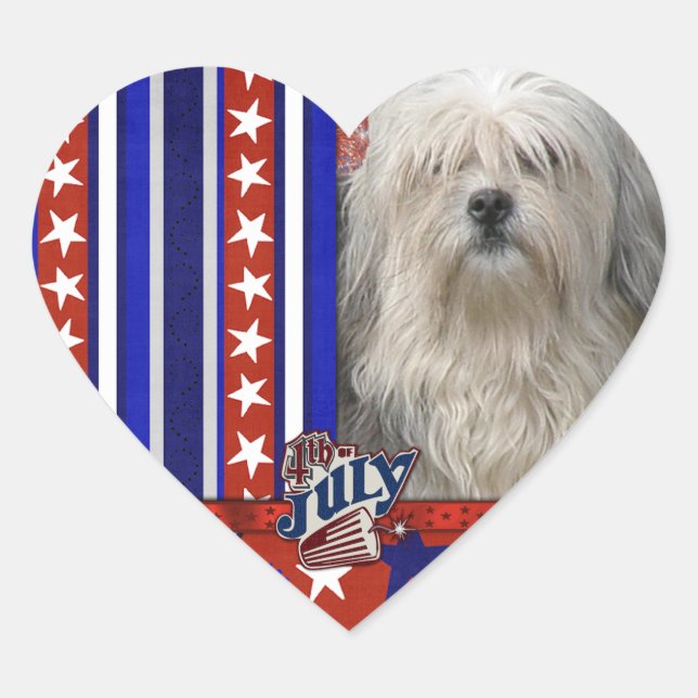 4. Juli Firecracker - Lowchen Herz-Aufkleber (Vorderseite)