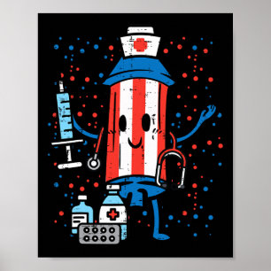 4. Juli Firecracker Nurse Funny America Scrub Poster