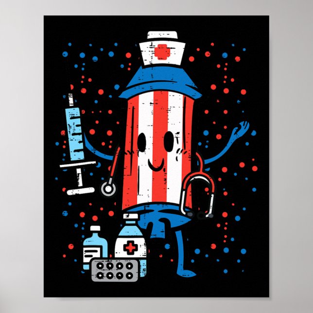 4. Juli Firecracker Nurse Funny America Scrub Poster (Vorne)