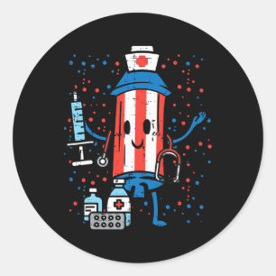4. Juli Firecracker Nurse Funny America Scrub Runder Aufkleber