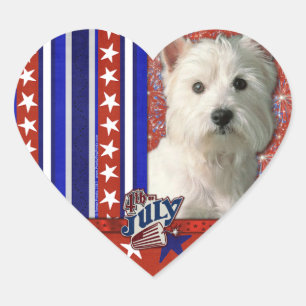 4. Juli Firecracker - West Highland Terrier Herz-Aufkleber