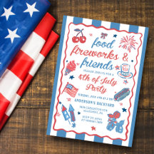 4. Juli Fireworks America Flag GRILLEN Einladung