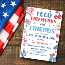 4. Juli Fireworks America Flag GRILLEN Einladung