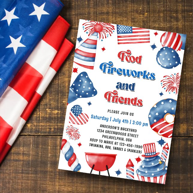 4. Juli Fireworks America Flag GRILLEN Party Einladung (Von Creator hochgeladen)