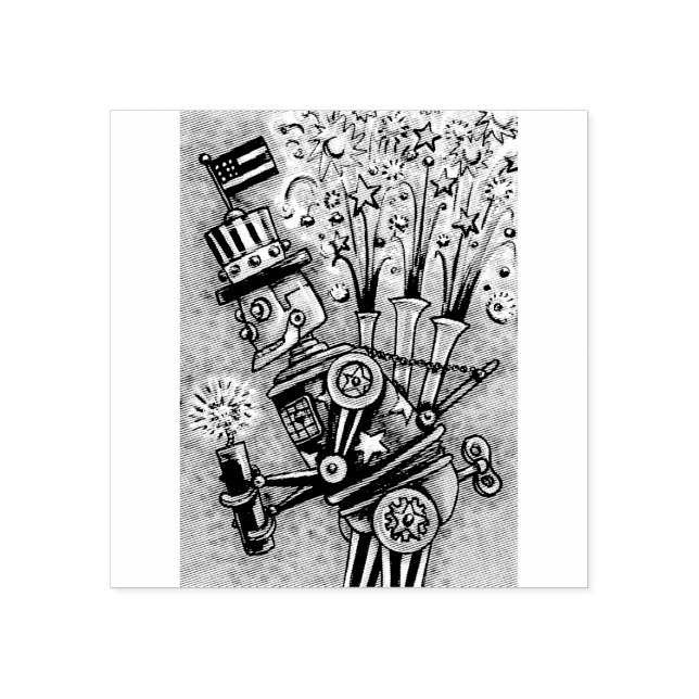 4. JULI FIREWORKS ROBOT STEAMPUNK RUBBER BRIEFMARK GUMMISTEMPEL (Prägung)