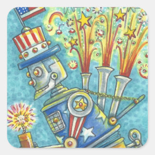 4. JULI FIREWORKS ROBOT STICKERS Squ. * Blatt