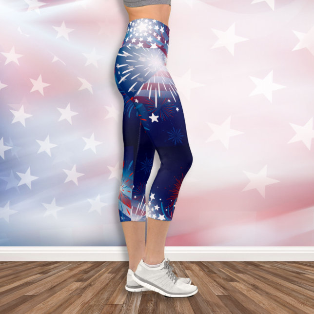 red white and blue capri leggings