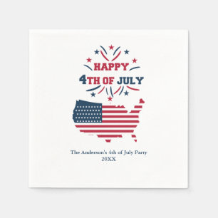 4. Juli Fireworks USA Red White Blue Flag Serviette