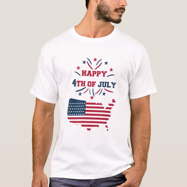 4. Juli Fireworks USA Red White Blue Flag T-Shirt (Vorderseite)