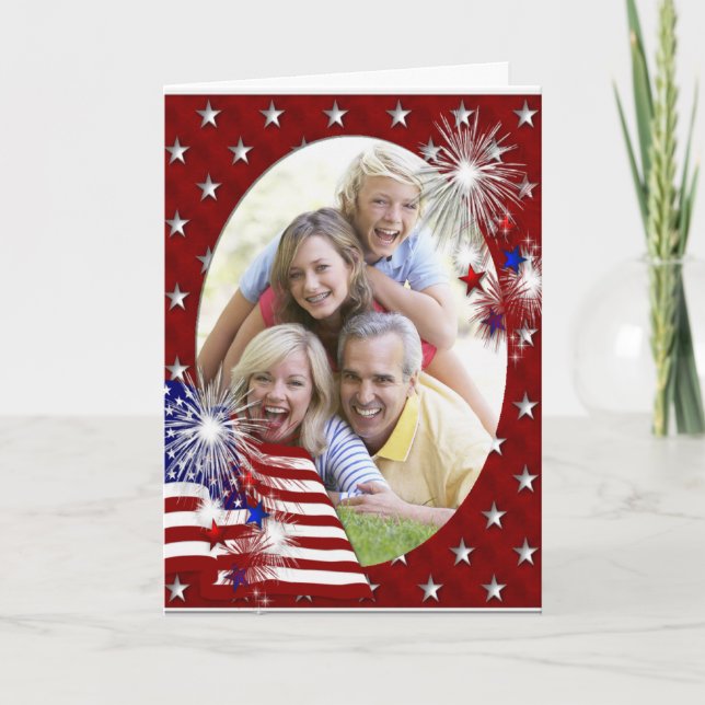 4. Juli Flag & Fireworks Fügen Sie Ihre Fotokarte  Karte (Vorderseite)
