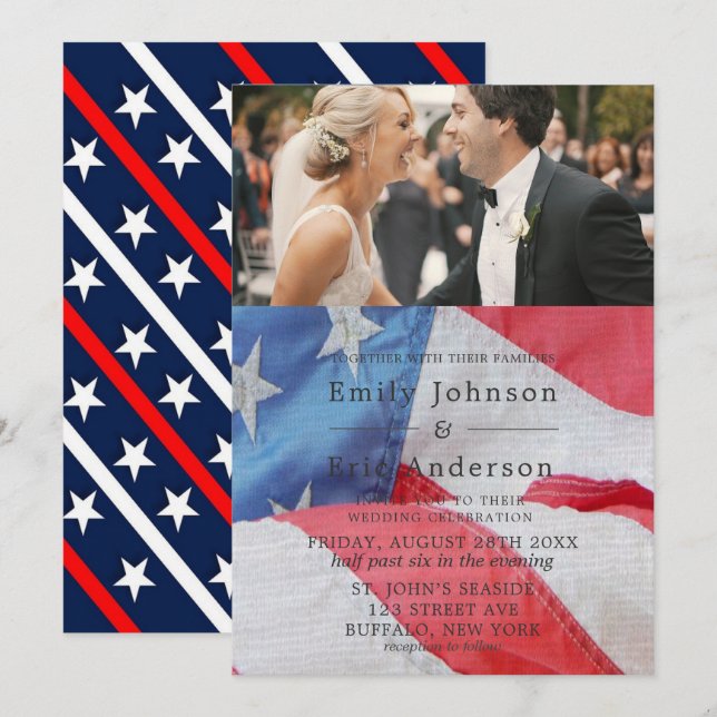 4. Juli Flag Foto Hochzeit Einladung (Vorne/Hinten)