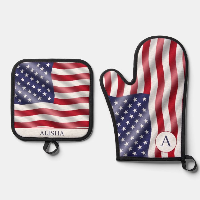 4. Juli Flag of America Custom Ofenhandschuh & Topflappen-Set (Vorderseite)