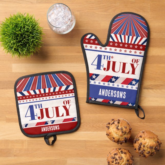 4. Juli Flag of America Künstlerisch Custom Ofenhandschuh & Topflappen-Set (Oben Unten)