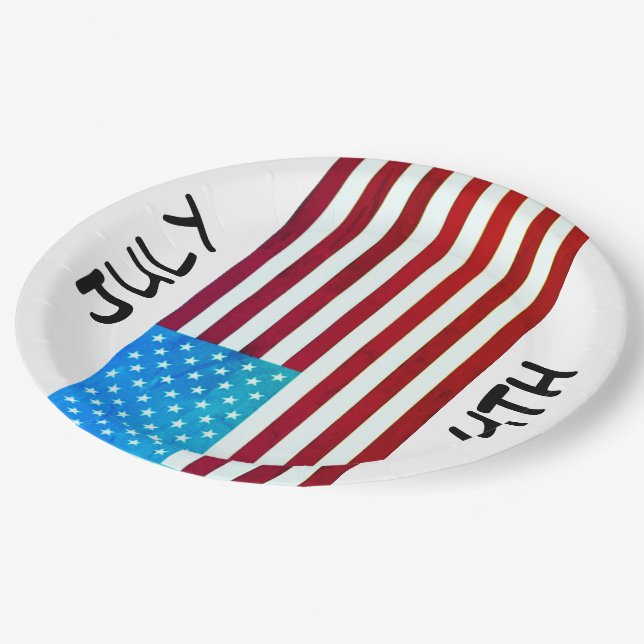 4. Juli Flag Pappteller (Schrägansicht)