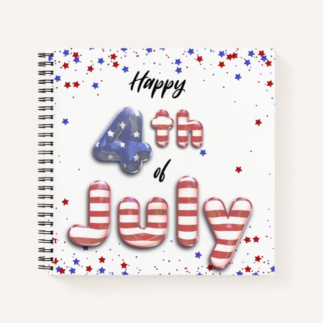 4. Juli Foil Balloons Stars Streifen - Notebook Notizbuch (Vorderseite)